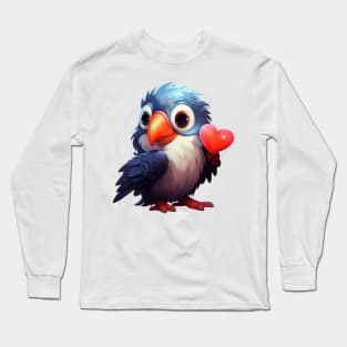 Valentine Tropical Bird Holding Heart Long Sleeve T-Shirt